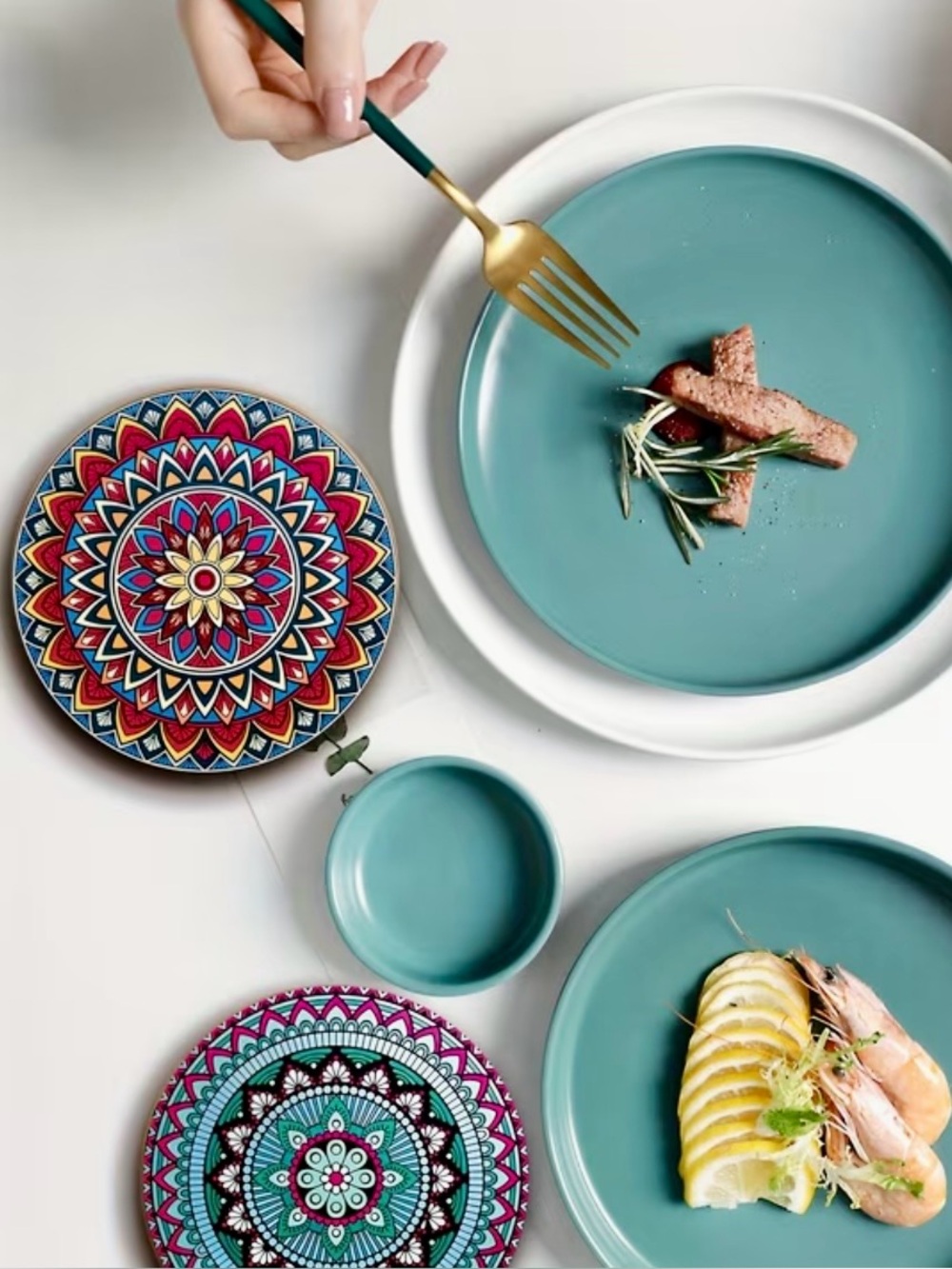 Colorful Mandala Wooden  Coaster Set - Multicolor 8pcs - Picture 3 of 8